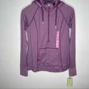 Tangerine Deep Raspberry striped athletic hooded top